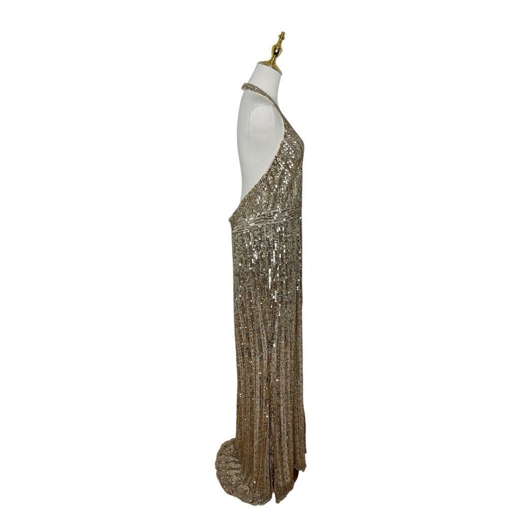 Mac Duggal 5759 Gold Sequined Halter Strap Trumpet Gown Size 16 $498 - Picture 9 of 11